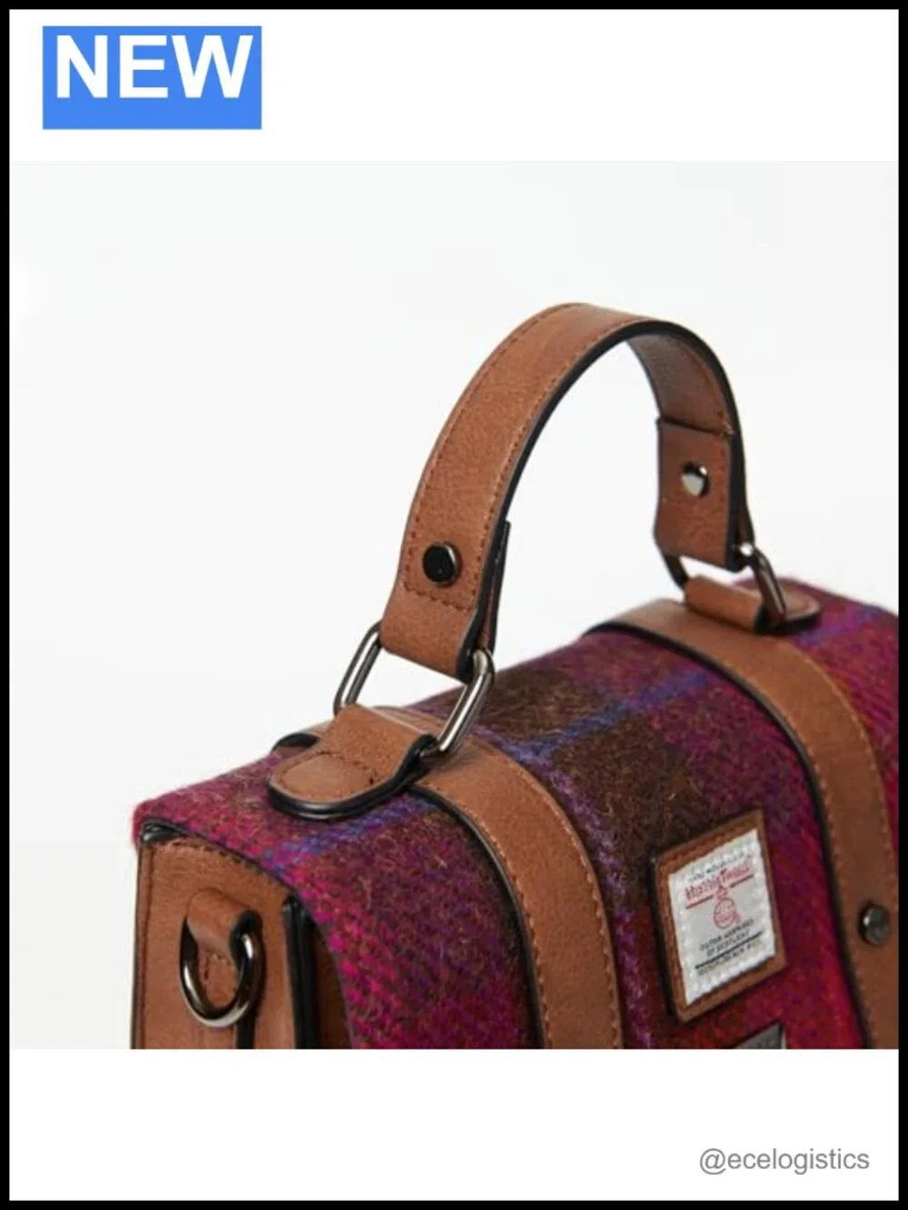 Genuine Harris Tweed Satchel with Adjustable Crossbody Strap, Structured Shape